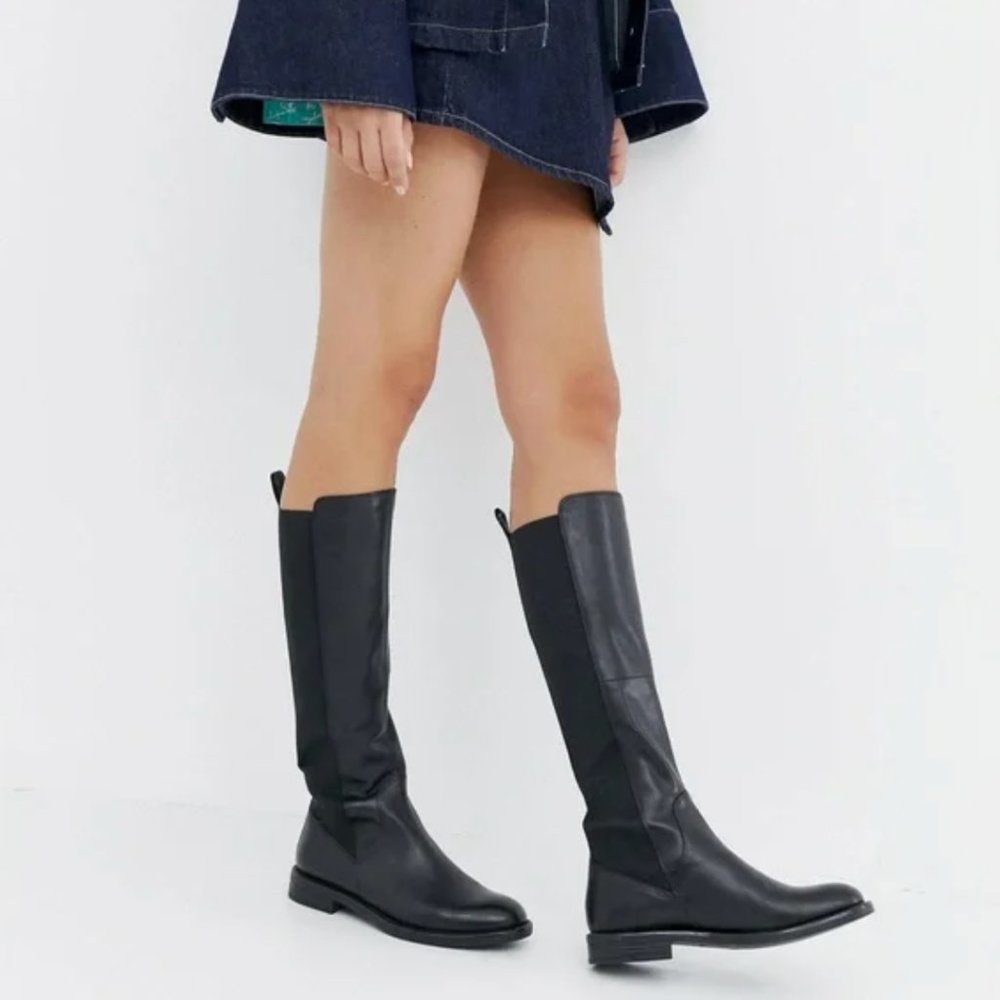 NWOT Vagabond Amina Black Leather Knee High Boots 40/Size 8 Womens